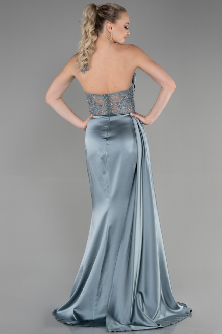 Turquoise Long Satin Evening Dress ABU3376