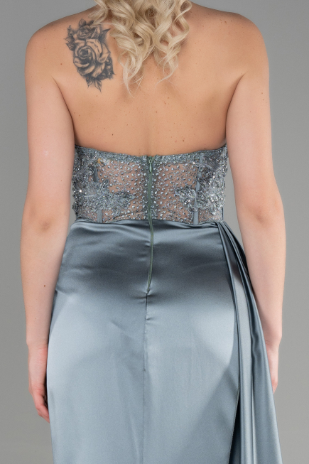 Turquoise Long Satin Evening Dress ABU3376