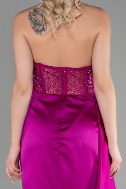 Fuchsia Long Satin Evening Dress ABU3376