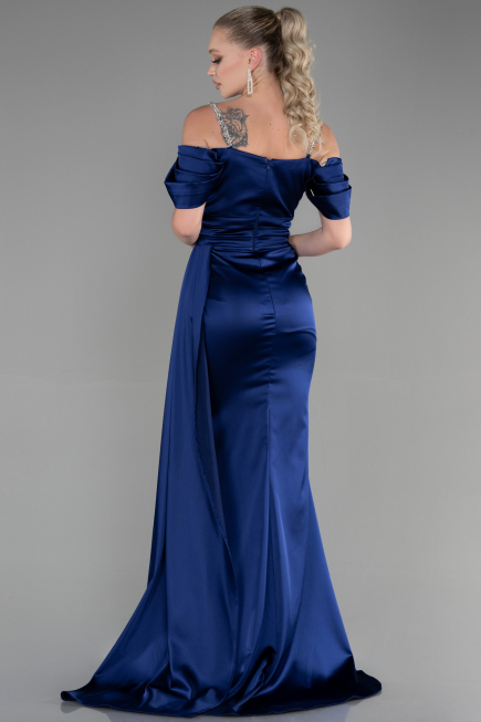 Long Navy Blue Satin Evening Dress ABU3398