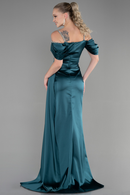 Long Emerald Green Satin Evening Dress ABU3398