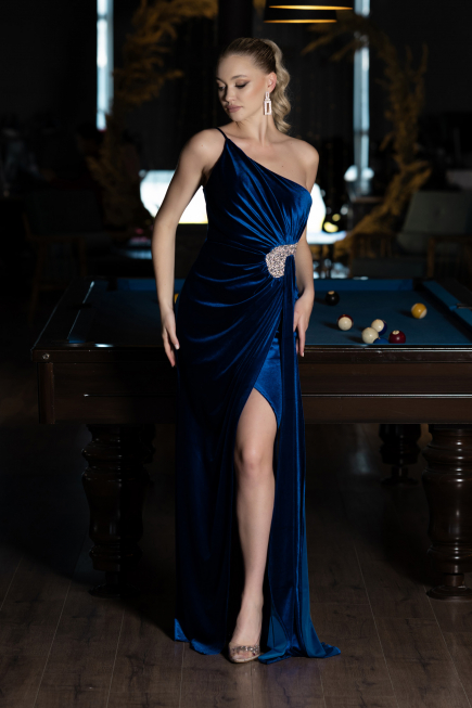 Long Sax Blue Velvet Evening Dress ABU2626