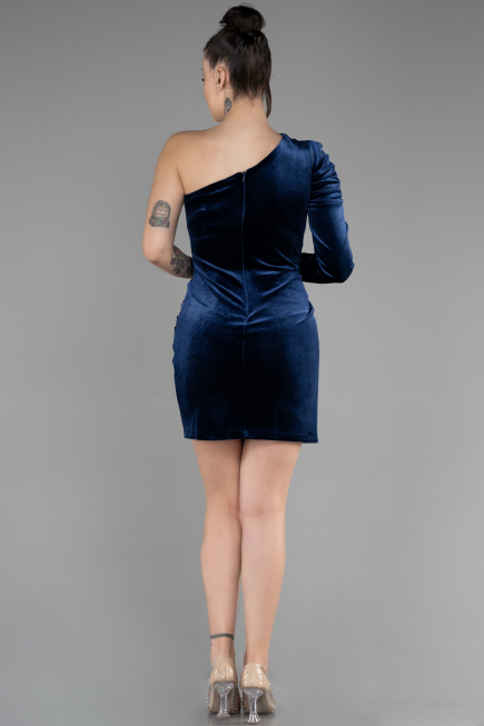 Short Navy Blue Velvet Invitation Dress ABK1886