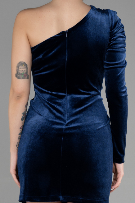 Short Navy Blue Velvet Invitation Dress ABK1886