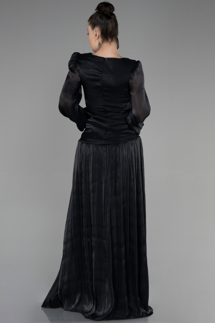 Long Black Chiffon Prom Gown ABU3397