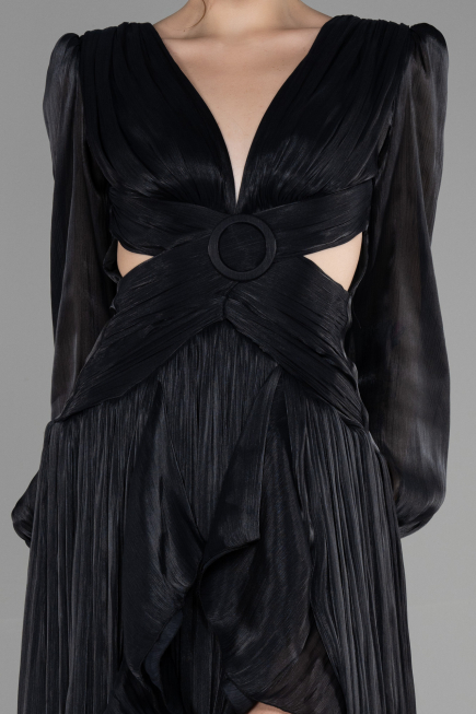 Long Black Chiffon Prom Gown ABU3397