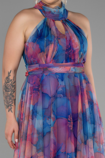 Sax Blue Long Oversized Evening Dress ABU1447