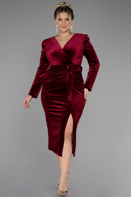 Midi Burgundy Velvet Invitation Dress ABK1896