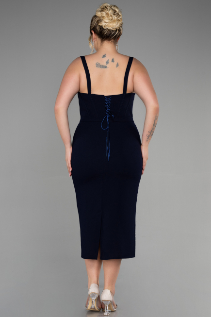 Midi Navy Blue Plus Size Invitation Dress ABK1882