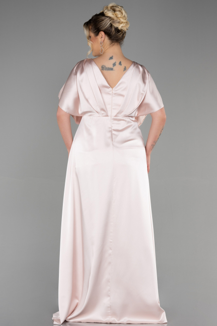 Long Beige Satin Plus Size Engagement Dress ABU3442