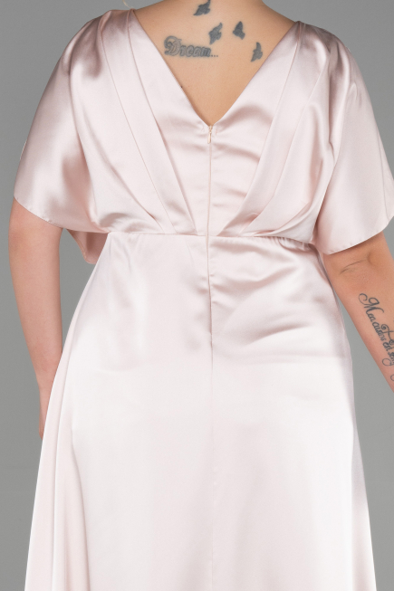 Long Beige Satin Plus Size Engagement Dress ABU3442