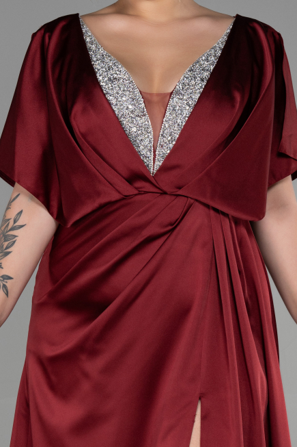 Long Burgundy Satin Plus Size Engagement Dress ABU3442