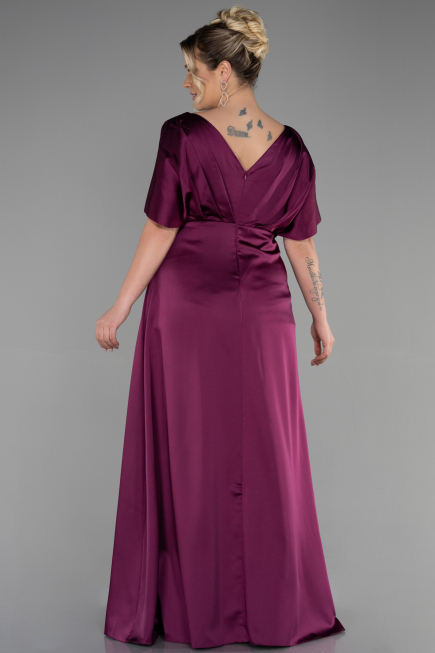 Long Cherry Colored Satin Plus Size Engagement Dress ABU3442