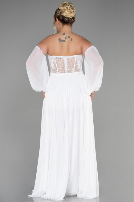 White Long Chiffon Plus Size Evening Dress ABU3380