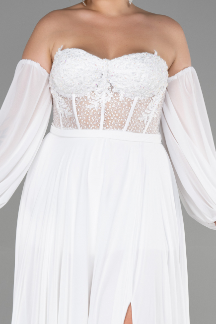 White Long Chiffon Plus Size Evening Dress ABU3380