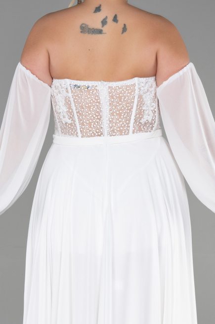 White Long Chiffon Plus Size Evening Dress ABU3380