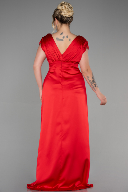 Long Red Satin Plus Size Engagement Dress ABU3433
