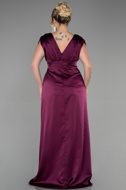 Long Plum Satin Plus Size Engagement Dress ABU3433