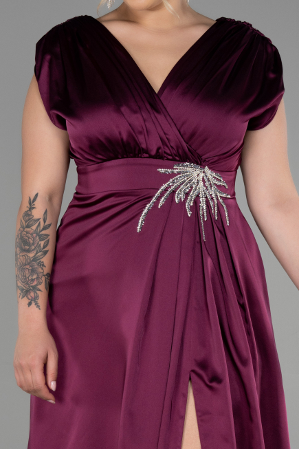 Long Plum Satin Plus Size Engagement Dress ABU3433