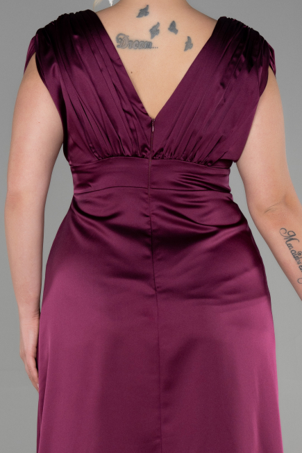 Long Plum Satin Plus Size Engagement Dress ABU3433