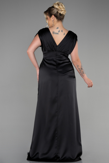 Long Black Satin Plus Size Engagement Dress ABU3433