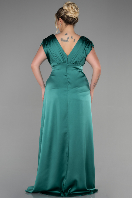 Long Emerald Green Satin Plus Size Engagement Dress ABU3433