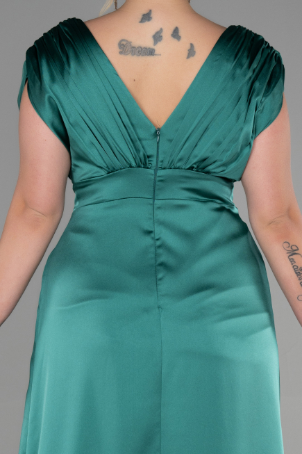 Long Emerald Green Satin Plus Size Engagement Dress ABU3433