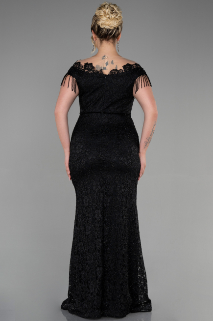 Long Black Laced Plus Size Evening Dress ABU3435
