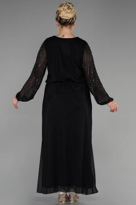 Long Black Stony Plus Size Evening Dress ABU3436