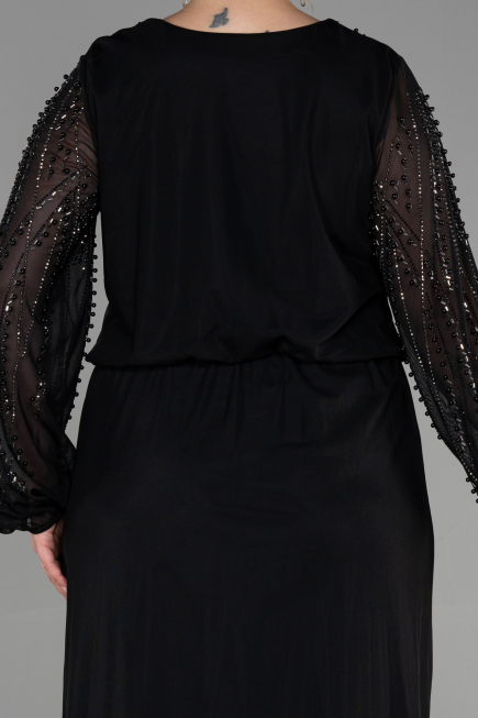 Long Black Stony Plus Size Evening Dress ABU3436