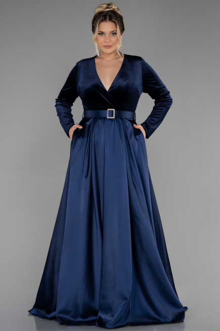 Navy Blue Long Plus Size Evening Dress ABU2615