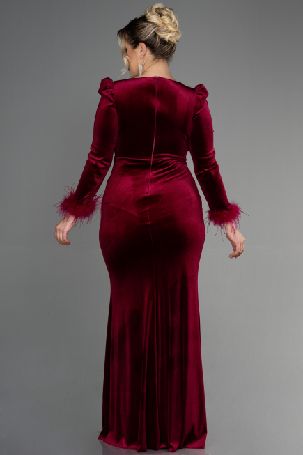 Long Burgundy Velvet Velvet Oversized Evening Dress ABU3394