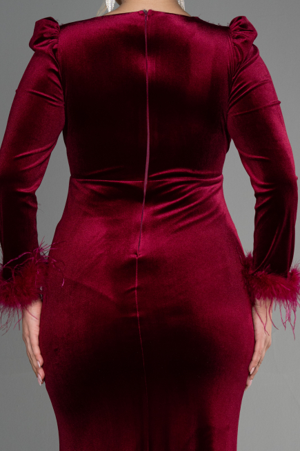 Long Burgundy Velvet Velvet Oversized Evening Dress ABU3394