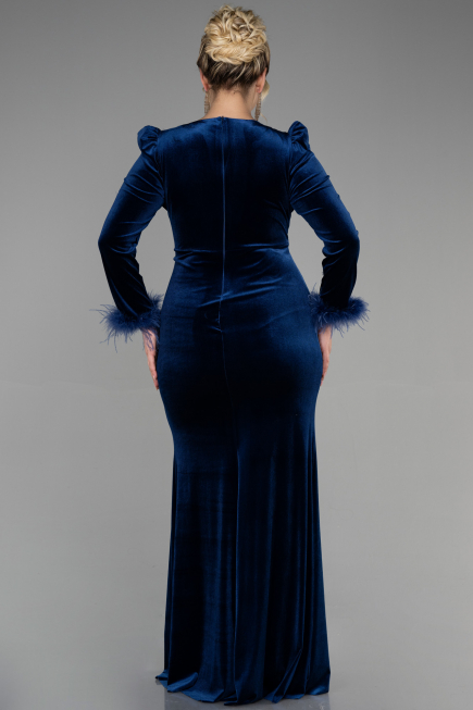 Long Navy Blue Velvet Velvet Oversized Evening Dress ABU3394
