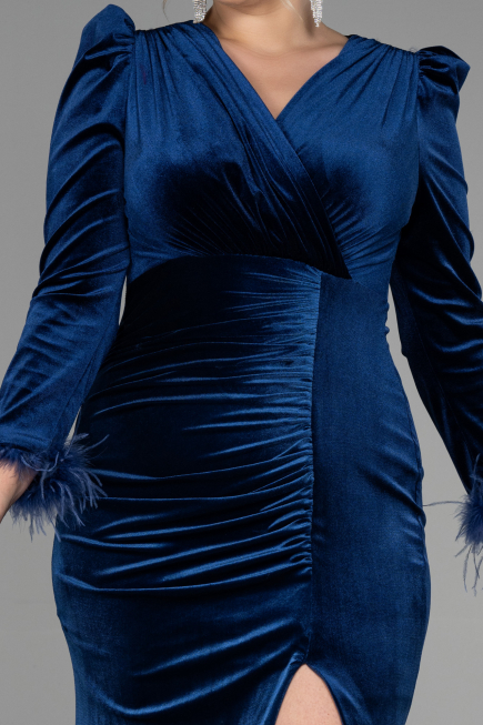 Long Navy Blue Velvet Velvet Oversized Evening Dress ABU3394