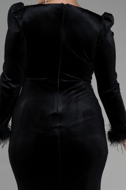 Long Black Velvet Velvet Oversized Evening Dress ABU3394