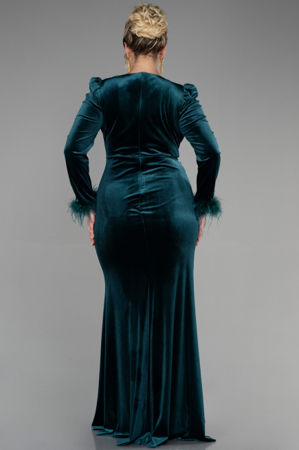 Long Emerald Green Velvet Velvet Oversized Evening Dress ABU3394