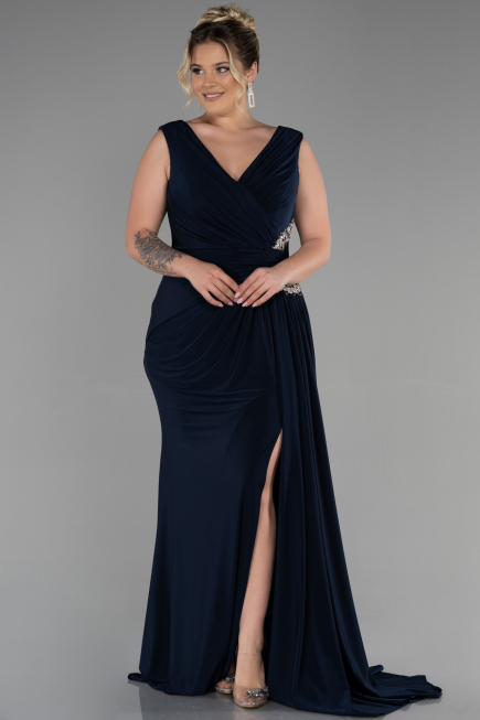 Long Navy Blue Plus Size Evening Dress ABU3438
