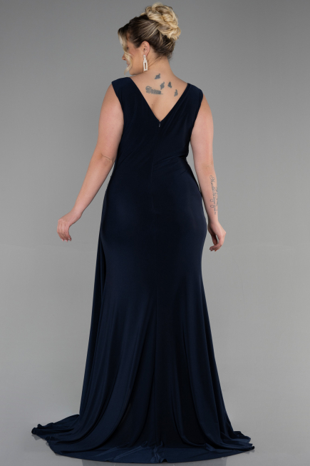 Long Navy Blue Plus Size Evening Dress ABU3438