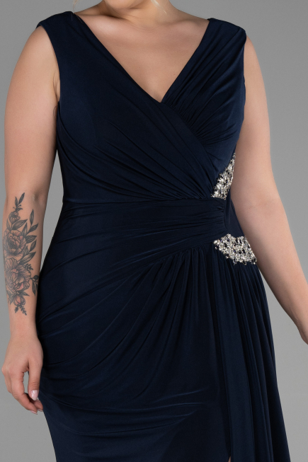 Long Navy Blue Plus Size Evening Dress ABU3438