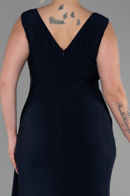Long Navy Blue Plus Size Evening Dress ABU3438