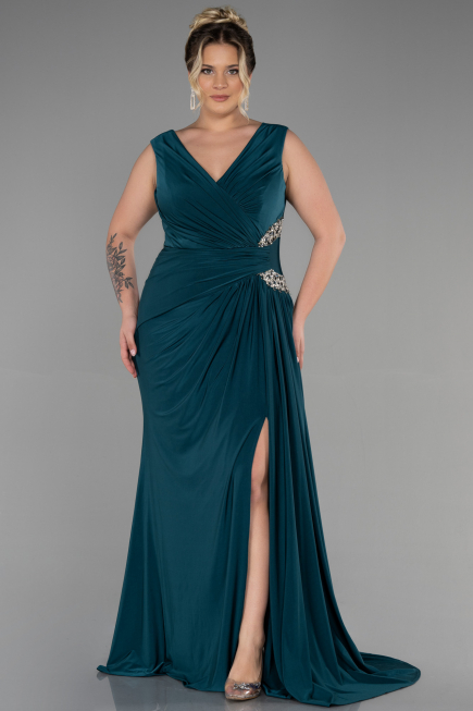 Long Emerald Green Plus Size Evening Dress ABU3438