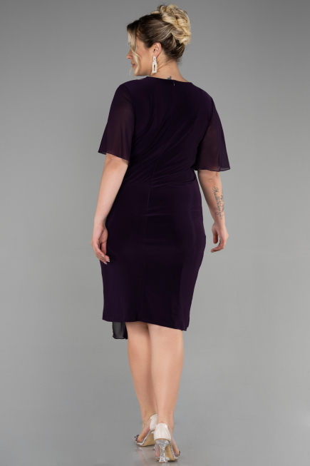 Dark Purple Short Chiffon Plus Size Evening Dress ABK1299
