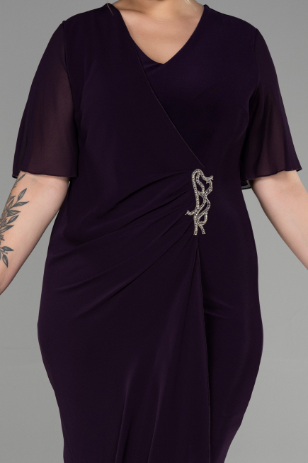 Dark Purple Short Chiffon Plus Size Evening Dress ABK1299