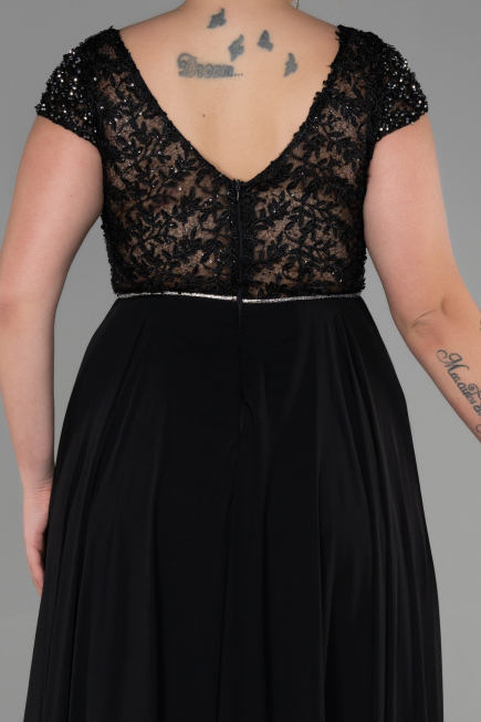 Long Black Chiffon Plus Size Evening Dress ABU3441