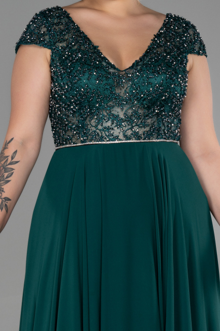 Long Emerald Green Chiffon Plus Size Evening Dress ABU3441