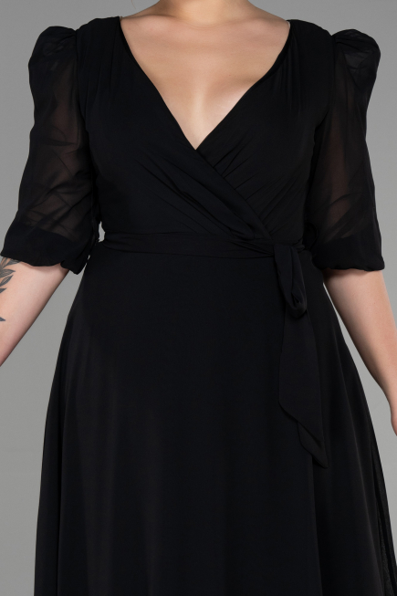 Black Midi Chiffon Oversized Evening Dress ABK1083