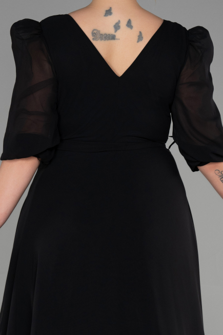 Black Midi Chiffon Oversized Evening Dress ABK1083
