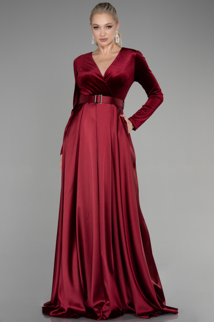 Burgundy Long Velvet Evening Dress ABU1523