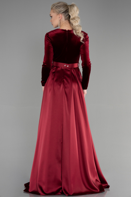 Burgundy Long Velvet Evening Dress ABU1523